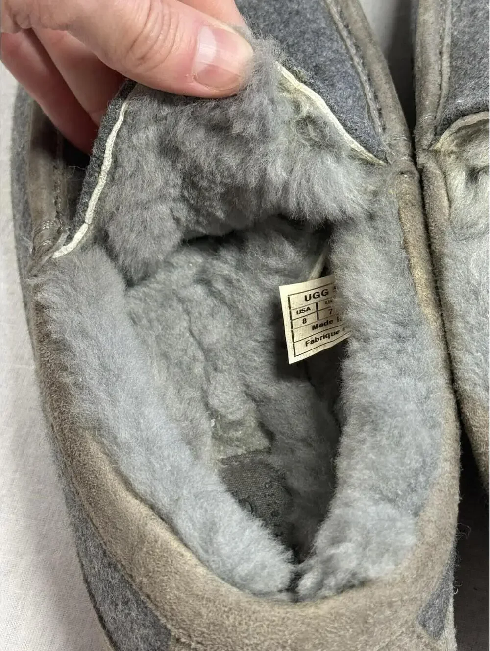UGG Ascot Moccasins Slippers Men Sz 8/40.5 EU Gray Wool Sheepskin Sherpa Camping